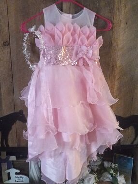 Pink Floral Sequined Girls Party Dress